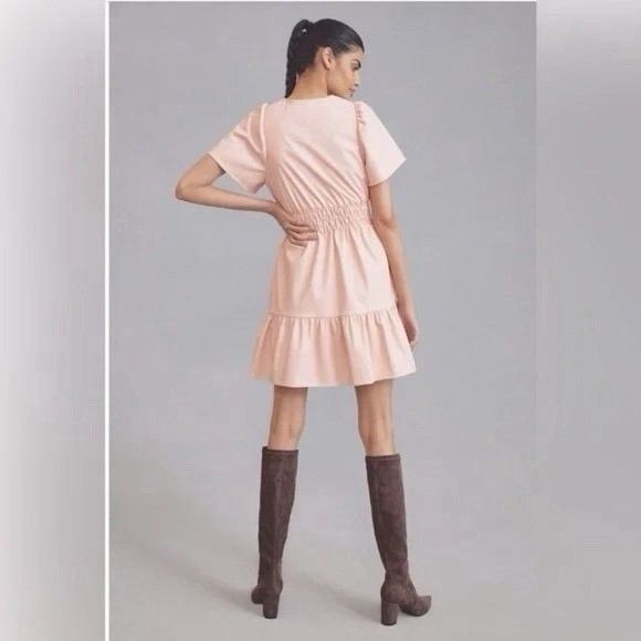 Anthropologie The Somerset Mini Dress Vegan Leather in Blush V-Neck Size S - Picture 3 of 10